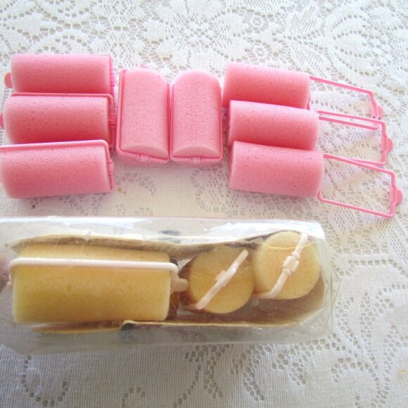 HAIR CURLERS, SOFT FOAM ROLLERS, SNAP SHUT, 12 in PINK & YELLOW, NWT & NWOT - Picture 2 of 3